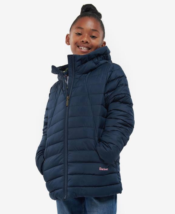 Girls Pink Punch/Retro Floral Barbour Coraline Quilted Jacket 40VB2545