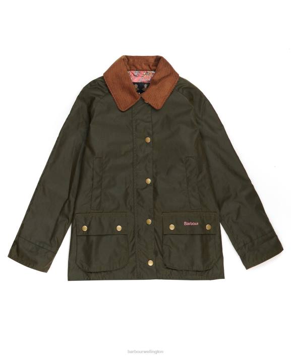 Girls Archive Olive/Retro Floral Barbour Acorn Waxed Jacket 40VB2542