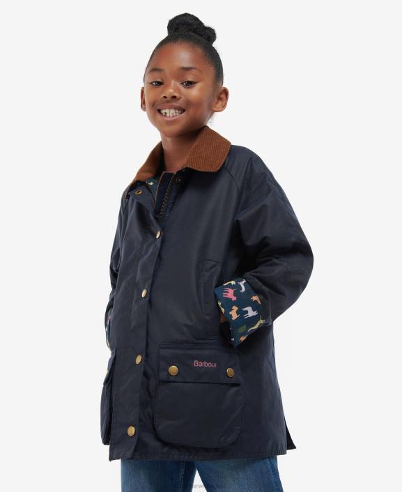 Girls Archive Olive/Retro Floral Barbour Acorn Waxed Jacket 40VB2543