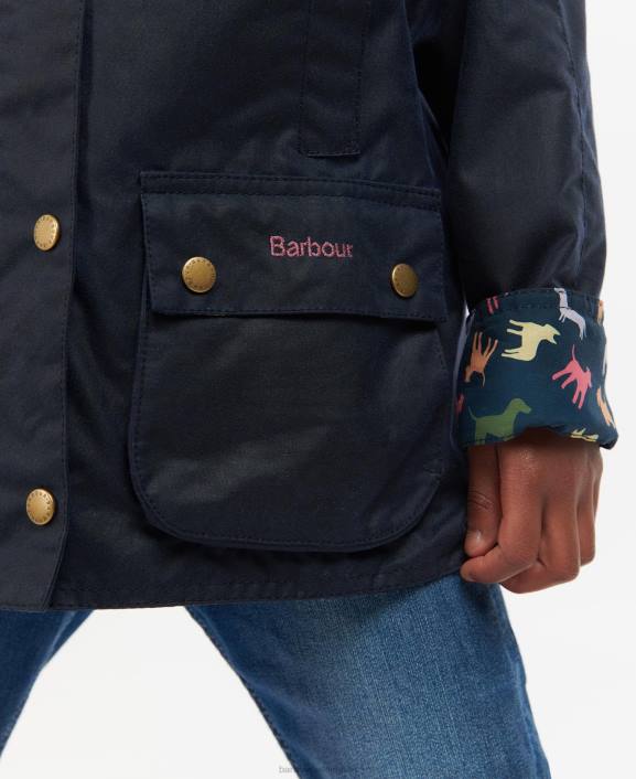 Girls Archive Olive/Retro Floral Barbour Acorn Waxed Jacket 40VB2543