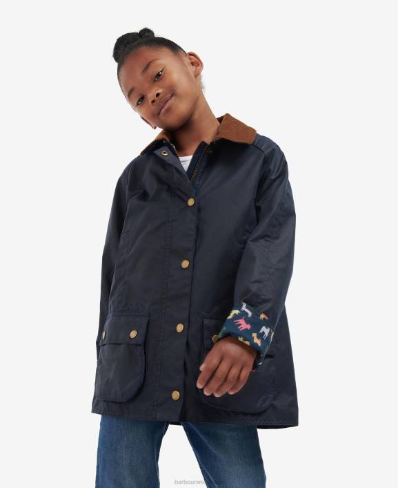 Girls Archive Olive/Retro Floral Barbour Acorn Waxed Jacket 40VB2543