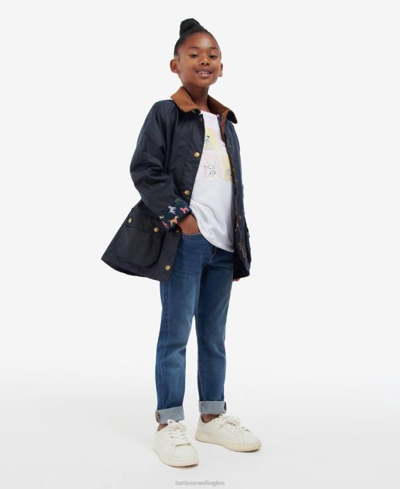 Girls Archive Olive/Retro Floral Barbour Acorn Waxed Jacket 40VB2543