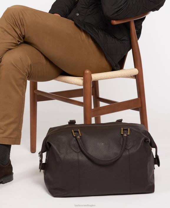 Men Chocolate Barbour Leather Medium Travel Explorer Bag 40VB2179