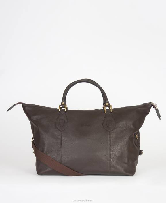 Men Chocolate Barbour Leather Medium Travel Explorer Bag 40VB2179