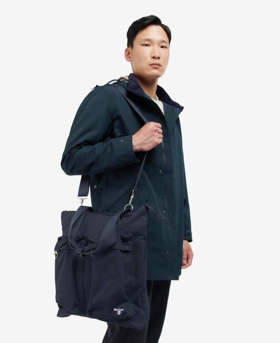 Men Classic Navy Barbour Cascade Two-Way Tote Bag 40VB2215