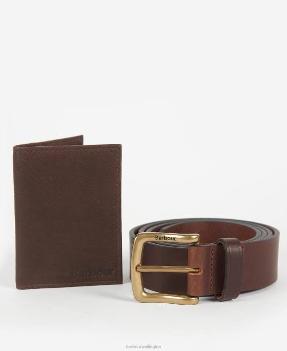 Men Dark Brown Barbour Haydon Wallet & Belt Gift Set 40VB2222