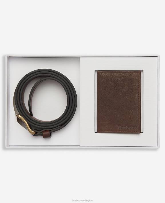 Men Dark Brown Barbour Haydon Wallet & Belt Gift Set 40VB2222