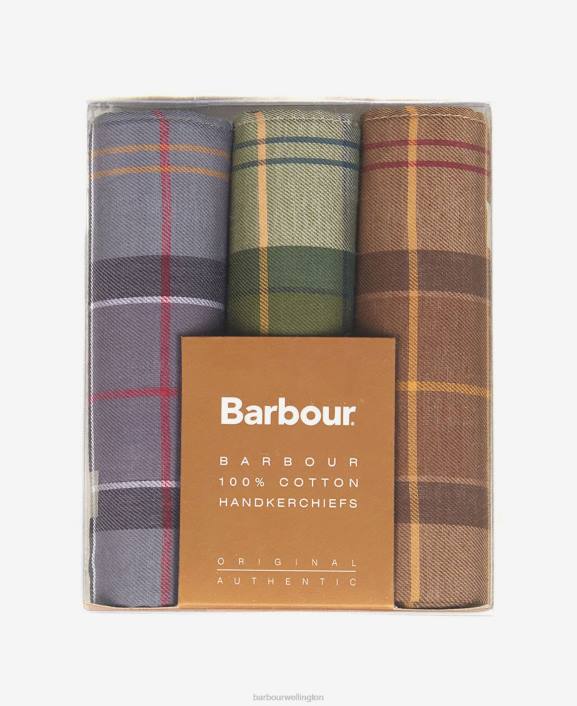 Men Black Watch/Monochrome Barbour Handkerchief Gift Box Set 40VB2349