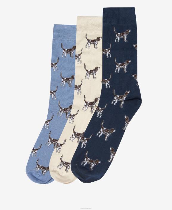 Men Navy/Cream/Blue Barbour Pointer Dog Socks Gift Set 40VB2371