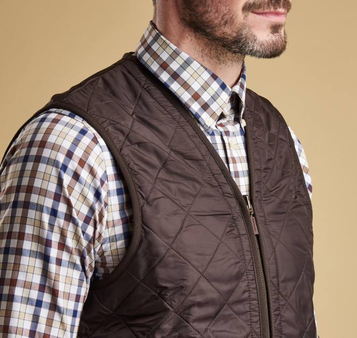 Men Dark Brown Barbour Polarquilt Waistcoat/Zip-In Liner 40VB2341