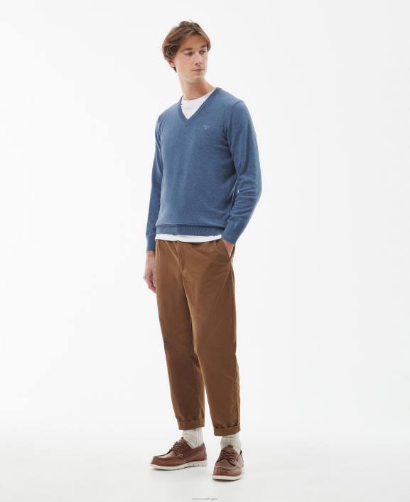 Men CobaLight Marl Barbour Pima Cotton V-Neck Sweater 40VB1097