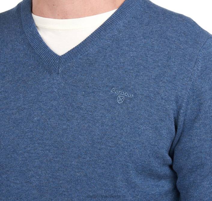 Men CobaLight Marl Barbour Pima Cotton V-Neck Sweater 40VB1097