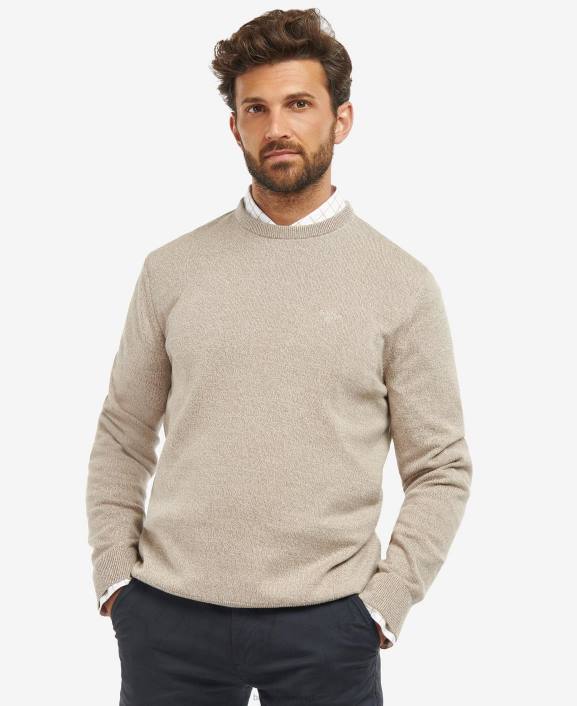 Men Olive Marl Barbour Firle Knitted Crew Neck Jumper 40VB1110