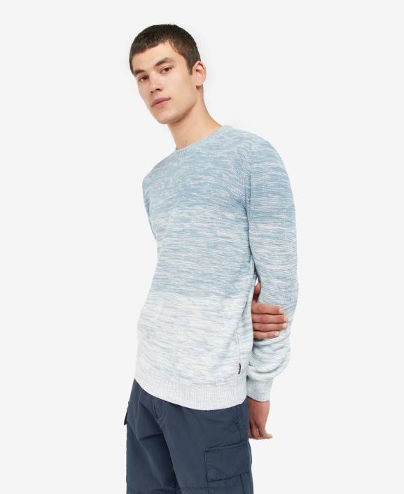 Men Powder Blue Barbour Brading Ombre Knitted Crew Neck Jumper 40VB1123