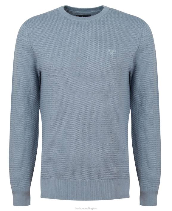 Men Washed Blue Barbour Fleming Knitted Crew Neck Jumper 40VB1093