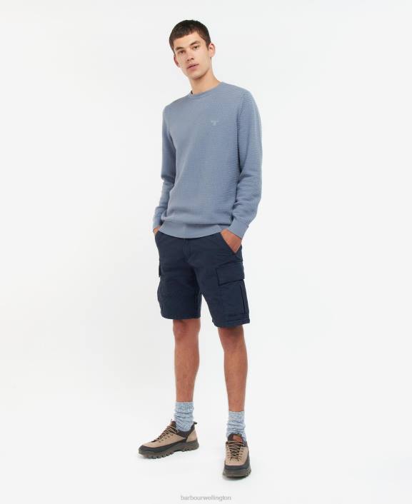 Men Washed Blue Barbour Fleming Knitted Crew Neck Jumper 40VB1093