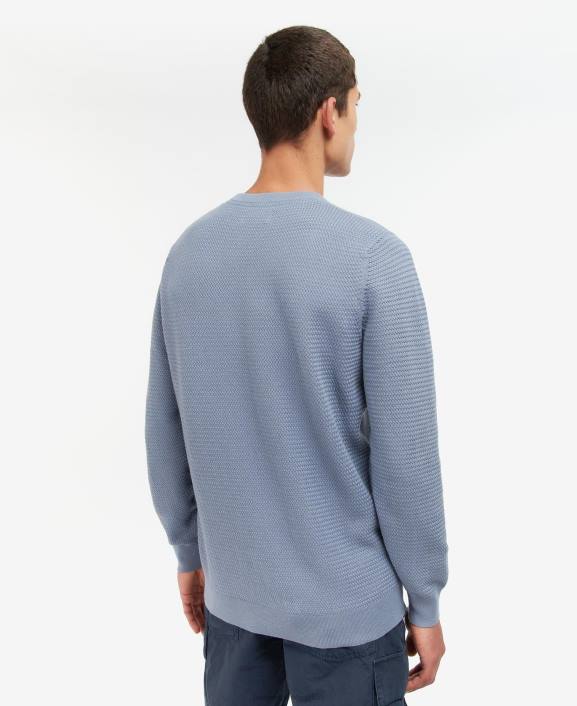 Men Washed Blue Barbour Fleming Knitted Crew Neck Jumper 40VB1093