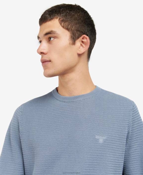 Men Washed Blue Barbour Fleming Knitted Crew Neck Jumper 40VB1093