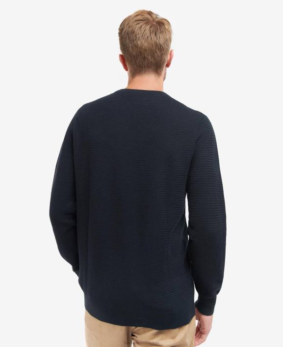 Men Washed Blue Barbour Fleming Knitted Crew Neck Jumper 40VB1127