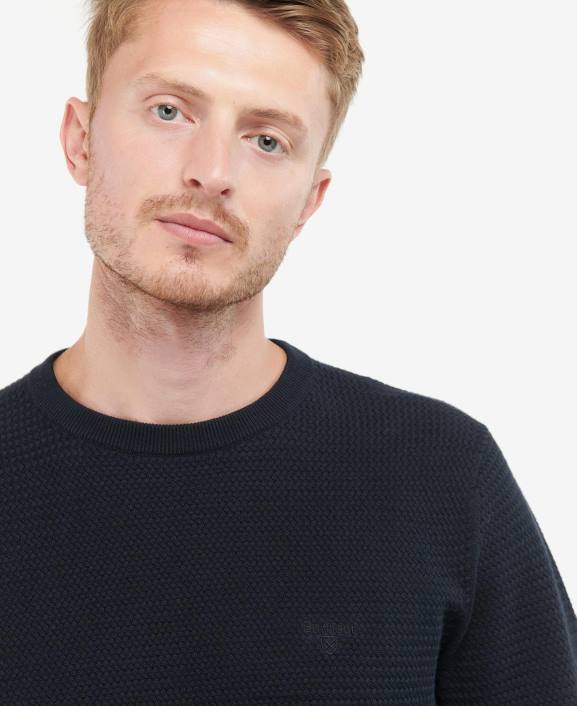 Men Washed Blue Barbour Fleming Knitted Crew Neck Jumper 40VB1127