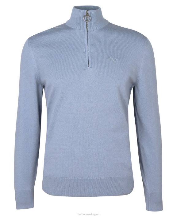 Men Washed Blue Barbour Taines Half-Zip Knitted Sweatshirt 40VB1113