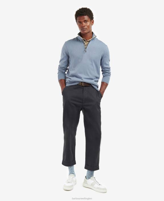 Men Washed Blue Barbour Taines Half-Zip Knitted Sweatshirt 40VB1113