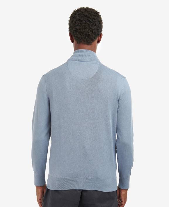 Men Washed Blue Barbour Taines Half-Zip Knitted Sweatshirt 40VB1113