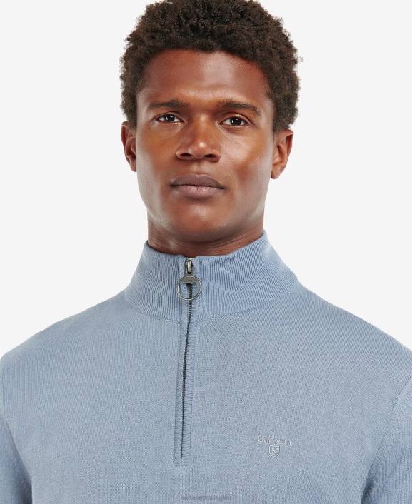 Men Washed Blue Barbour Taines Half-Zip Knitted Sweatshirt 40VB1113