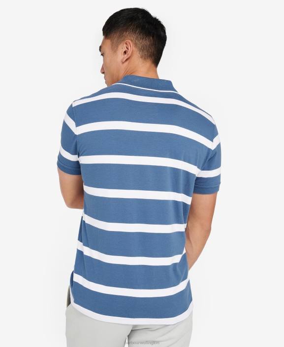Men Blue Horizon/White Barbour Cobain Striped Polo Shirt 40VB677