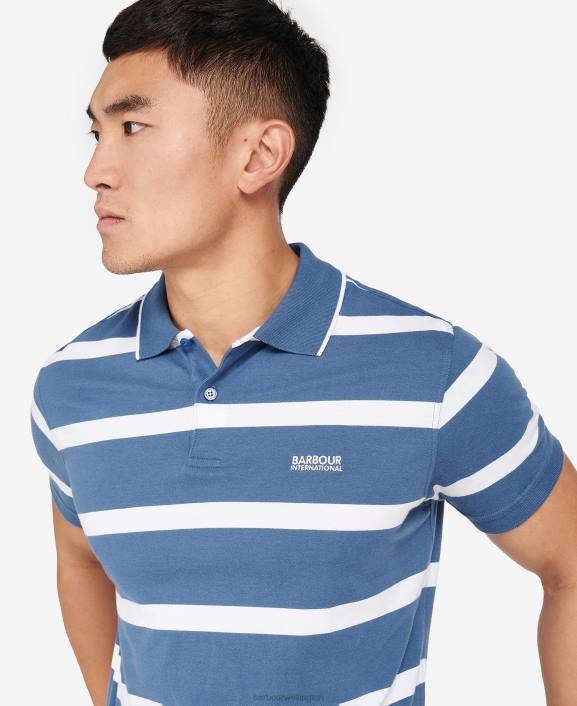 Men Blue Horizon/White Barbour Cobain Striped Polo Shirt 40VB677