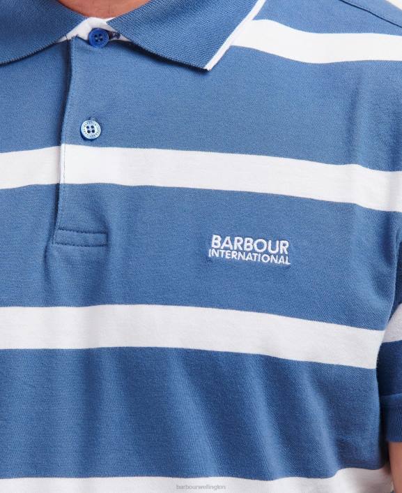 Men Blue Horizon/White Barbour Cobain Striped Polo Shirt 40VB677