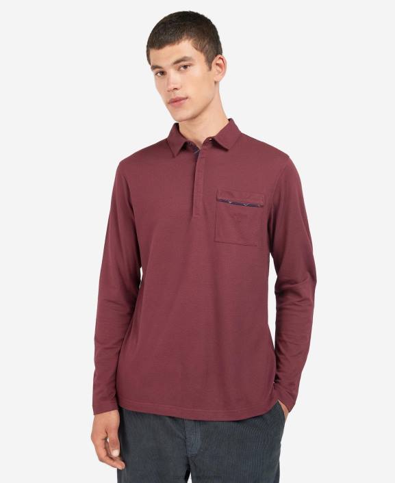 Men Dk Bordeaux Barbour Adie Long Sleeve Polo Shirt 40VB688
