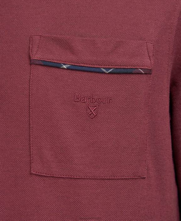Men Dk Bordeaux Barbour Adie Long Sleeve Polo Shirt 40VB688