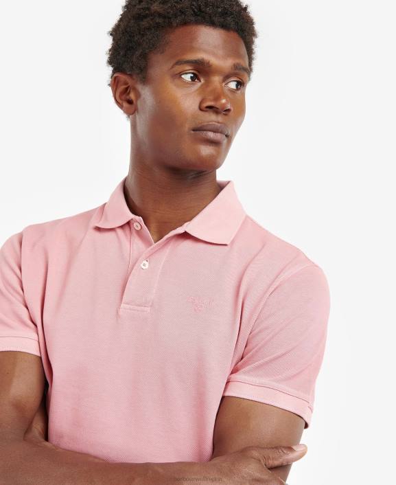 Men Pink Salt Barbour Wash Sports Polo Shirt 40VB548