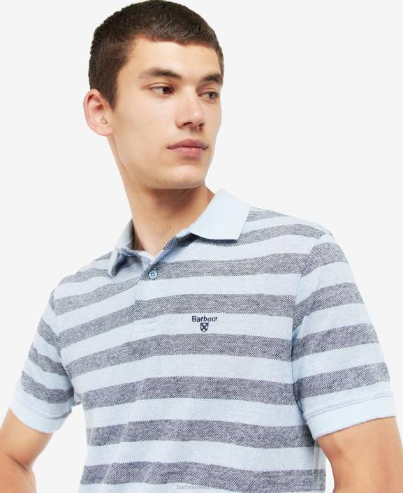 Men Powder Blue Barbour Thorley Striped Polo Shirt 40VB716