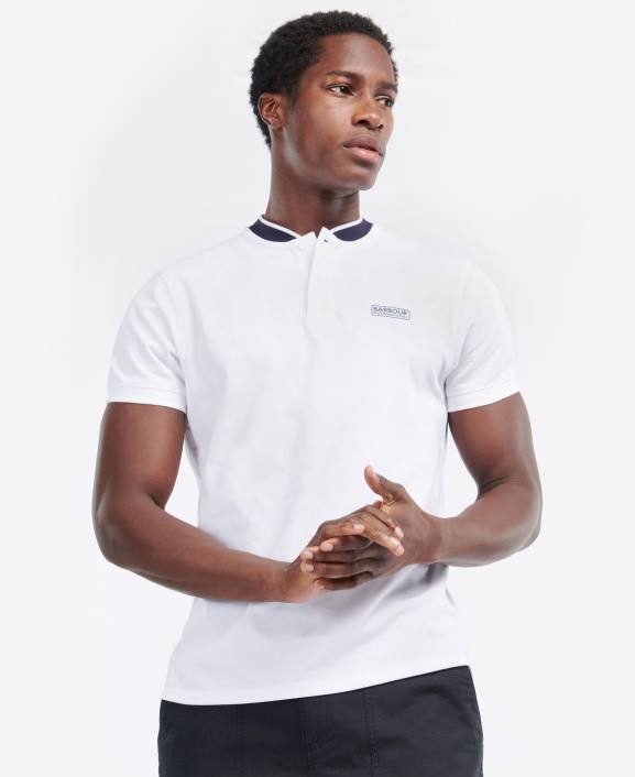 Men White/Night Sky Barbour Short Sleeve Tipped Sports Colla Polo Shirt 40VB683