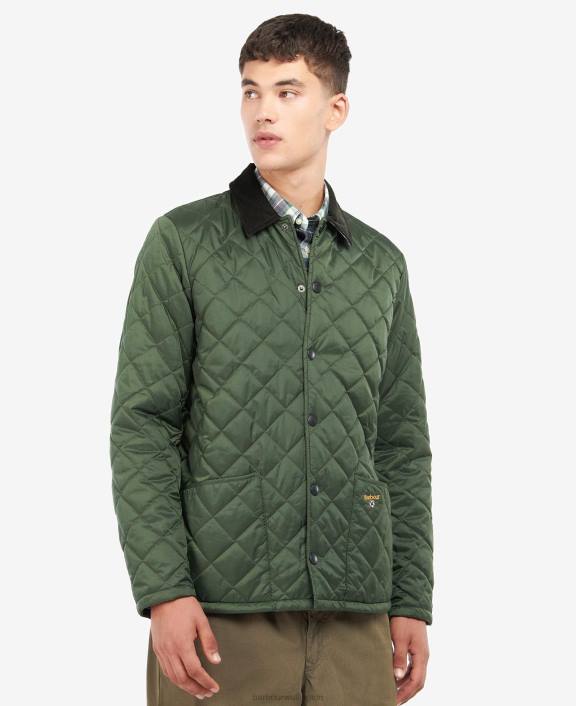 Men Military Brown/Summer Ivy Barbour Crested Herron Quilted Jacket 40VB118