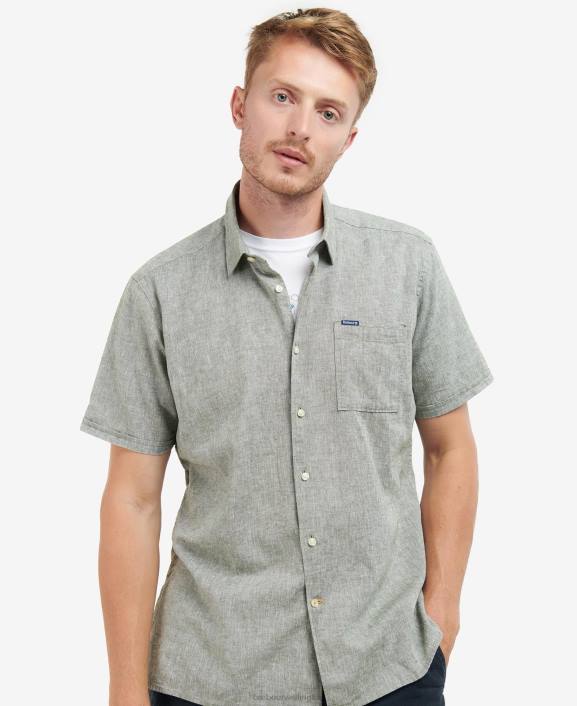 Men Bleached Olive Barbour Nelson Short Sleeve Summer Shirt 40VB291