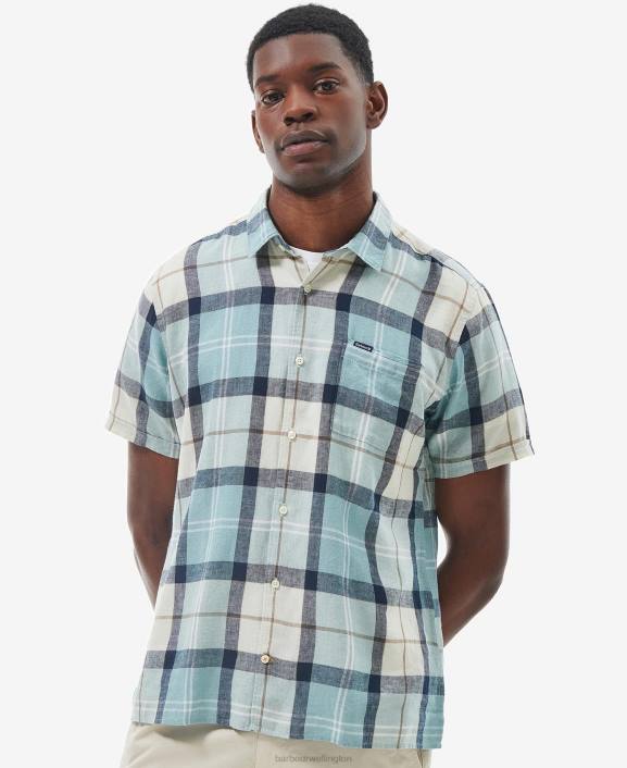 Men Blue Chalk Tartan Barbour Croft Short Sleeve Summer Shirt 40VB289