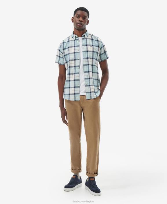 Men Blue Chalk Tartan Barbour Delton Tailored Shirt 40VB371