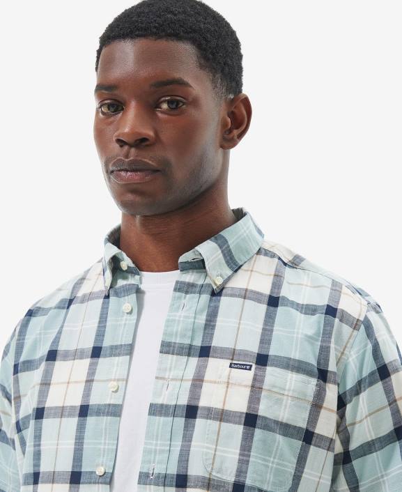 Men Blue Chalk Tartan Barbour Delton Tailored Shirt 40VB371