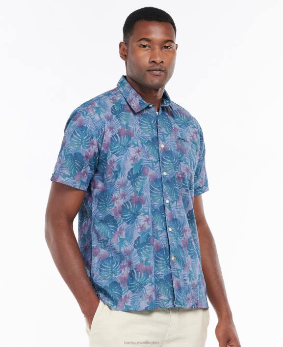 Men Chambray Blue Barbour Dunford Short Sleeve Summer Shirt 40VB330