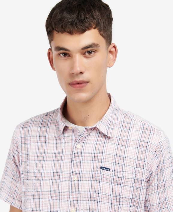 Men Classic Pink Barbour Deanhill Short Sleeve Summer Shirt 40VB498