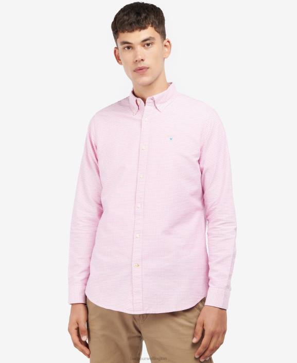 Men Classic Pink Barbour Gingham Oxford Tailored Shirt 40VB405
