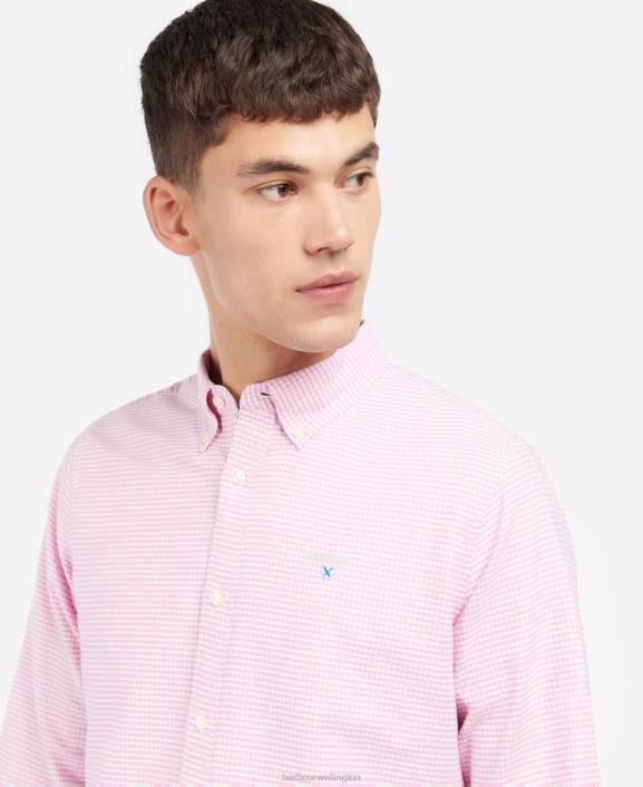 Men Classic Pink Barbour Gingham Oxford Tailored Shirt 40VB405
