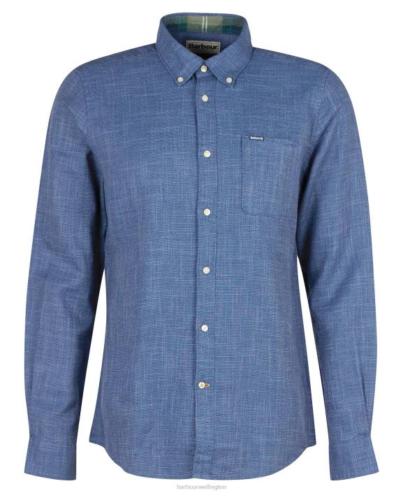 Men Denim Blue Barbour Ramport Tailored Shirt 40VB388
