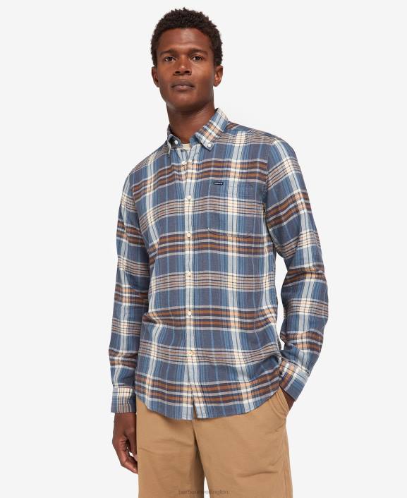 Men Mid Blue Barbour Laneskin Tailored Shirt 40VB516