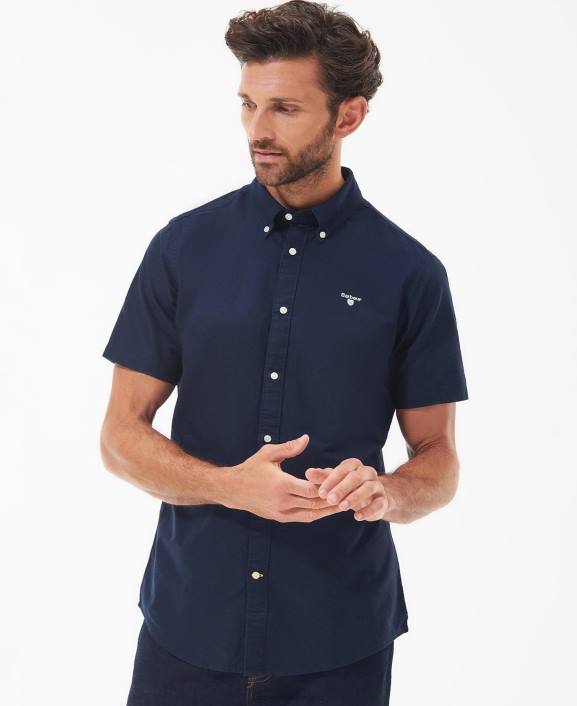 Men Sky Barbour Oxford Short Sleeve Tailored Shirt 40VB286