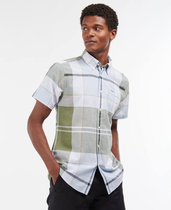 Men Summer Navy Barbour Douglas Short Sleeve Tailored Shirt 40VB352