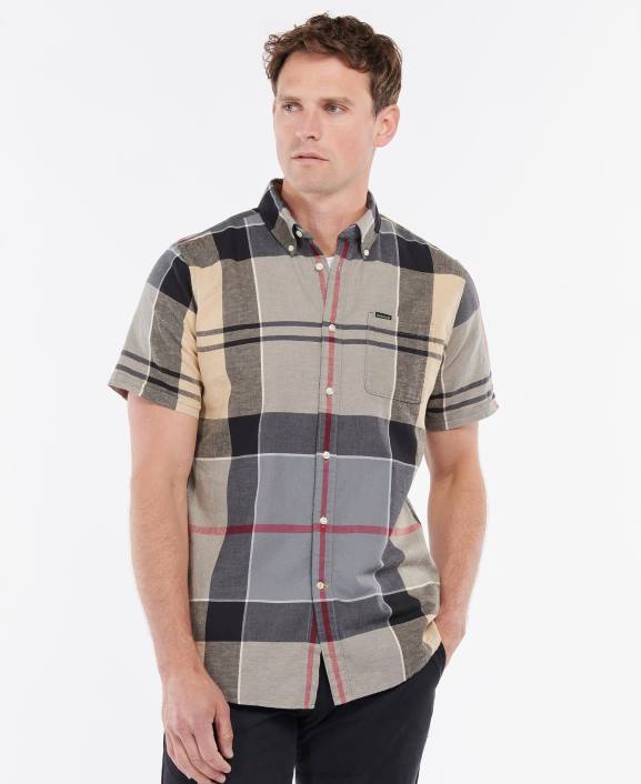 Men Summer Navy Barbour Douglas Short Sleeve Tailored Shirt 40VB363